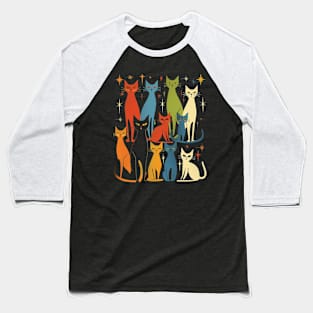 Mid Century Modern CAT Unique Illustrations Baseball T-Shirt